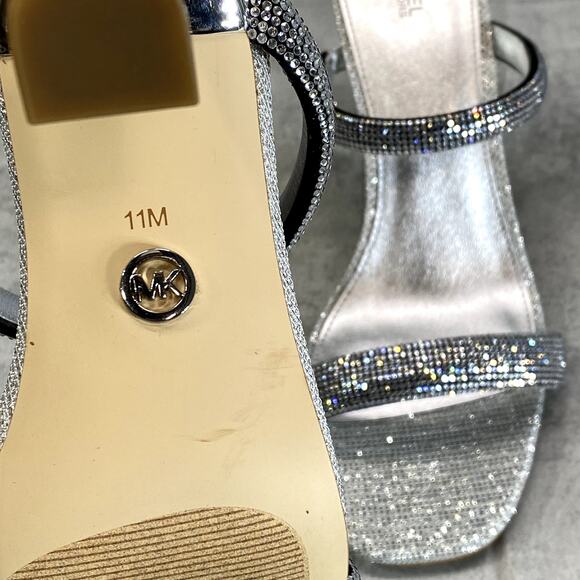 MICHAEL MICHAEL KORS Women's Silver Rhinestone Embellished Clara Dress Sandals - Picture 9 of 10